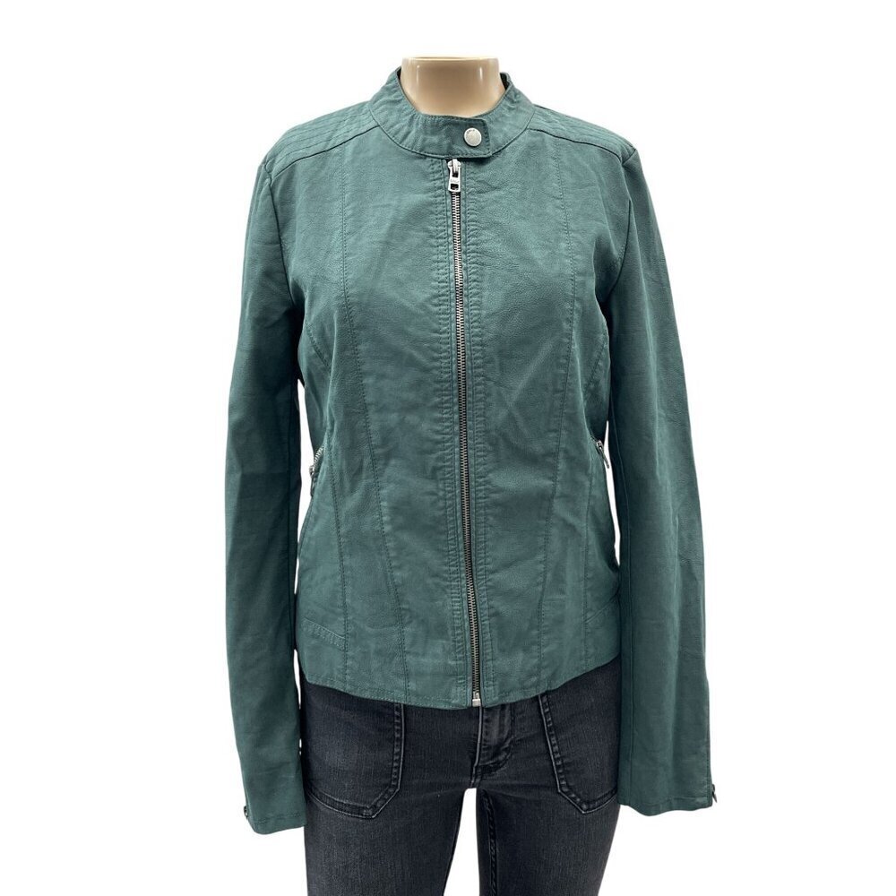 Vintage 90's ONLY Motorcycle Full Zip Jacket Long Sleeve Green Women Small